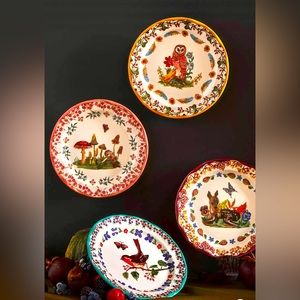 Anthropologie Nathalie Lete dessert plates woodland creatures NWT Owl Bird Mushr